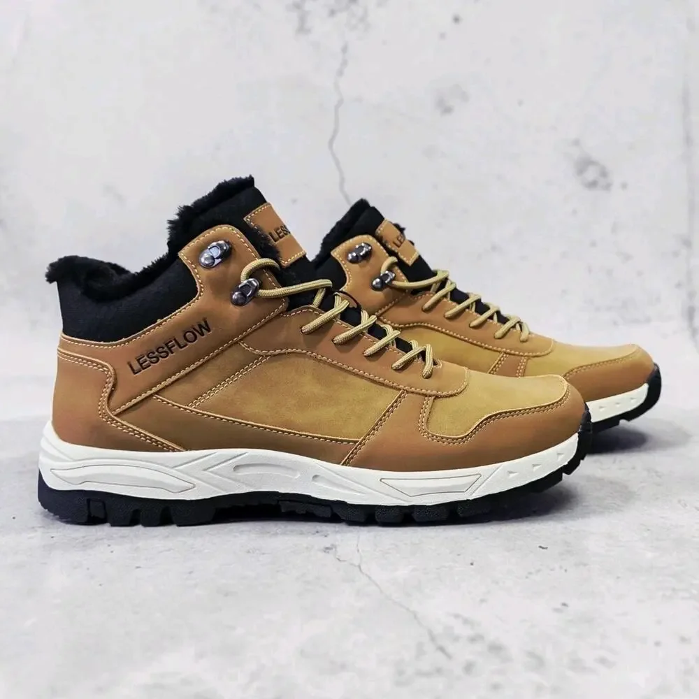 Lessflow Buck Mens Winter Snow Boots Size 12 Camel Faux Fur Lined Hiking Work...